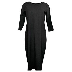 GILI Midi Shirt Dress XS Stretcy Knit Midi Black Modest Minimalist Babydoll 90s